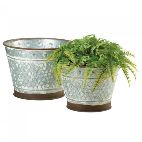 Round Galvanized Metal Planter Set Buckets