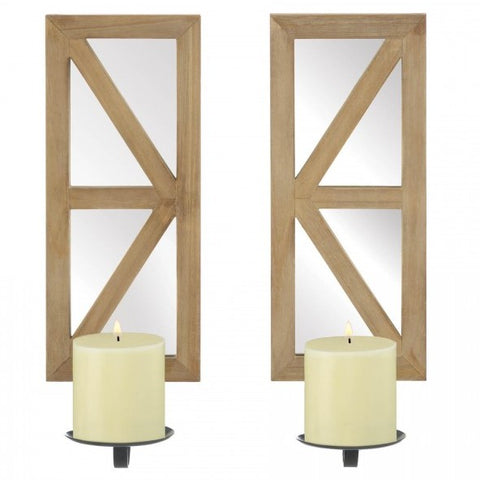 Mirrored Candle Sconce Set with Wood Frames | Wall Mounted