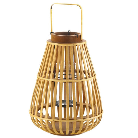 Slat Wood Candle Lantern | Pine Bamboo | Candlelight Holder Display