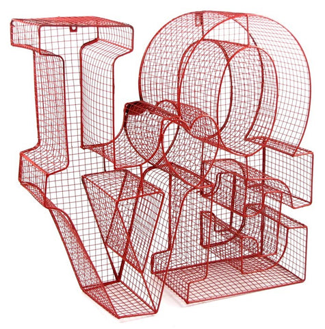 "LOVE" Iron Wall Decor Basket Heart Red Shaped Mesh 3D Letters