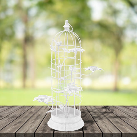 Metal Bird Cage Candle Holder in Antique White