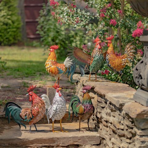 Rooster Chicken Figurines Galvanized Iron Metal | Country Farmhouse Decor