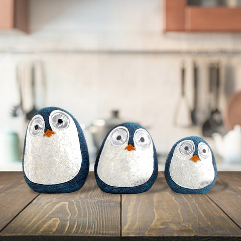 Set of 3 Solar "Rock" Penguins with Light Up Eyes