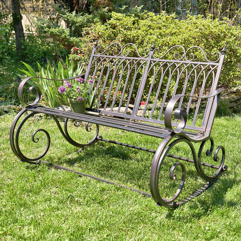 Iron Rocking Garden Bench and Armchairs "Tatiana" in Bronze