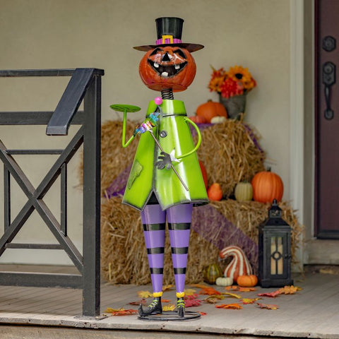 Halloween Pumpkin Man and Witch Figurines Porch Patio Decorations