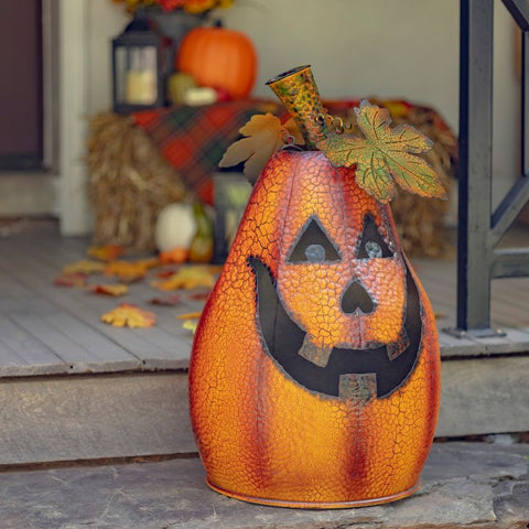 Decorative Pumpkin Tall Large Metal Jack-O-Lantern with Candleholder