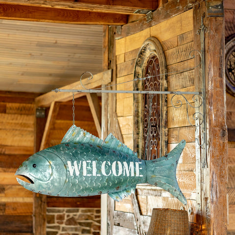 Large Hanging Fish "Welcome" Sign Wall Mounted Decor