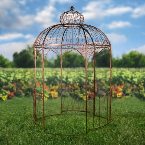 Round Iron Garden Gazebo with 3 Side Walls in Antique Bronze