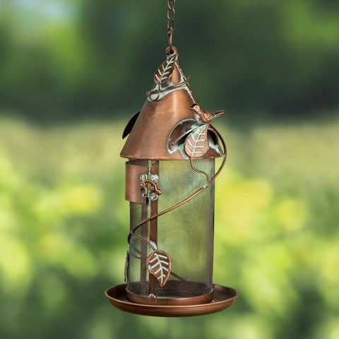 Hanging Iron Bird Feeder Perch Antique Copper Finish with Chain | 3 Styles