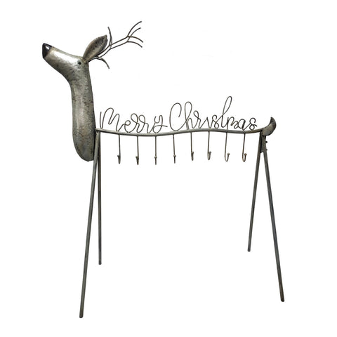 Merry Christmas Stocking Holder Stand Reindeer Shaped Metal