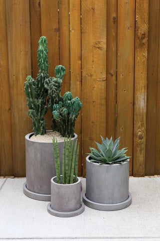 Rosario Pots Set Concrete Grey Round Planter Pot with Saucers