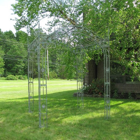 Arched Garden Gazebo in Antique White Metal Iron Structure