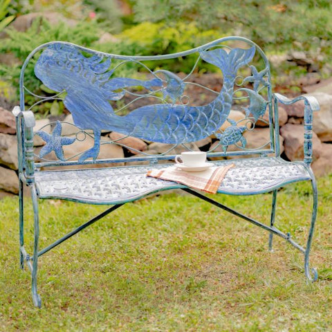 Metal Bench Coastal Beach Theme Curved Seat | 3 Styles | Weather Resistant