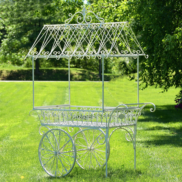 2-Tier Flower Cart Stand w/Moving Wheels - Antique White only