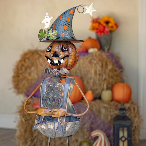 Metal Pumpkin Witch Jack-O-Lantern Figurine and Candy Holders