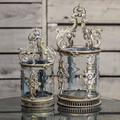 Candle Holder Lanterns Detailed Ornate Iron | Gold Silver White