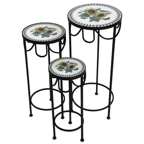 Mosaic Plant Stand Sets Round/Square Nesting Iron Four-Legged Freestanding