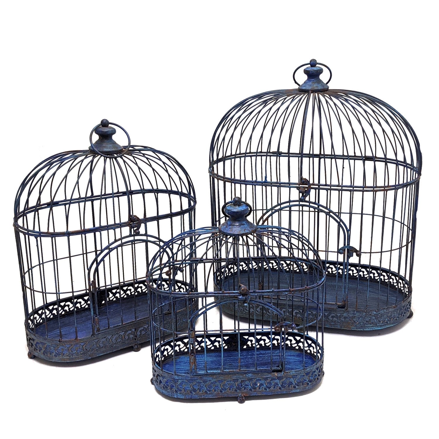 5H0492 Bird Cage Decoration 40x32x60 cm Blue Wood Rectangle Decorative  Birdcage