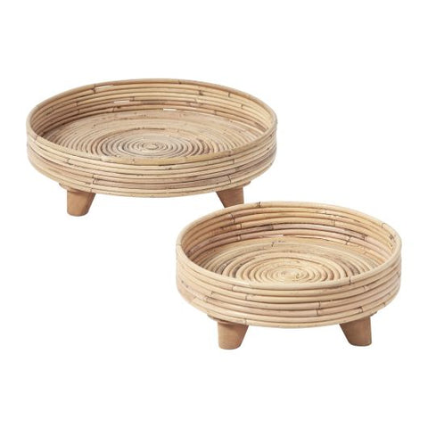 Montgomery Plant Saucer Stand Rattan Tray Wood Legs for Pot Elevation