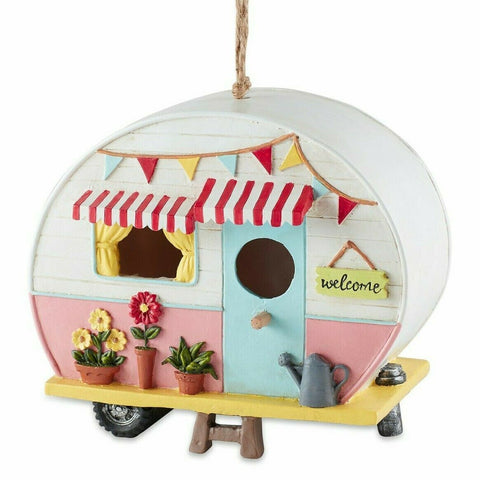 Cute Camper Trailer Birdhouse Pink White Red