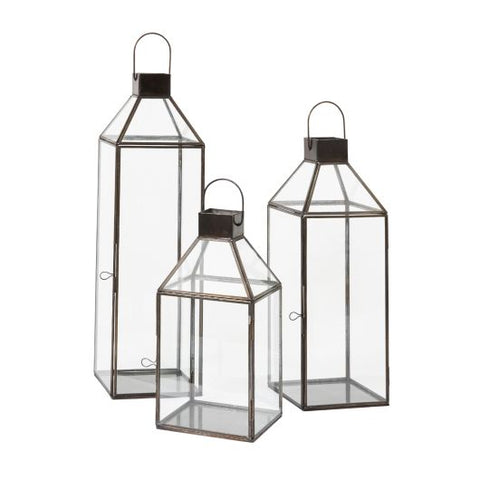 Conner Lanterns Tall Square Glass Side Candle Holders Metal Pyramid Top
